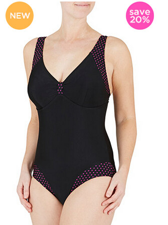 大尺码三角连体泳衣 黑色拼圆点 保守款式*14,16,18,20,22码