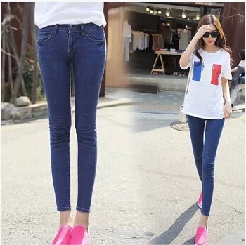 2014秋装新款紧身牛仔裤女显瘦深色女士韩版修身弹力小脚铅笔长裤