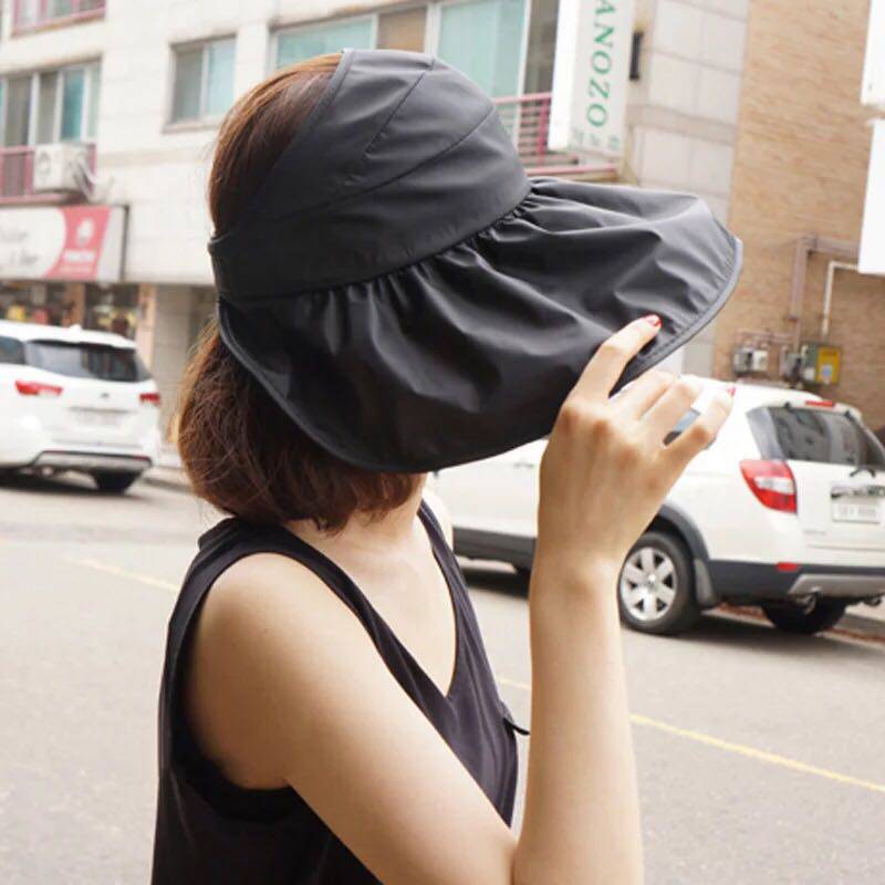 包邮韩国夏女折叠防晒遮阳帽多色防紫外线空顶大帽檐沙滩帽子