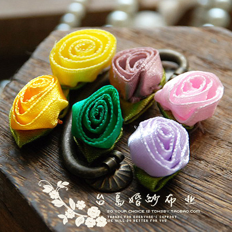 diy手工发夹材料彩色缎带丝带玫瑰花蝴蝶结发饰配件花a51多色入