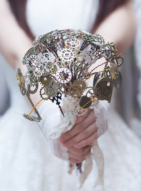 蒸汽大陆 蒸汽朋克steampunk婚庆婚礼摄影齿轮花金属新娘手捧花束