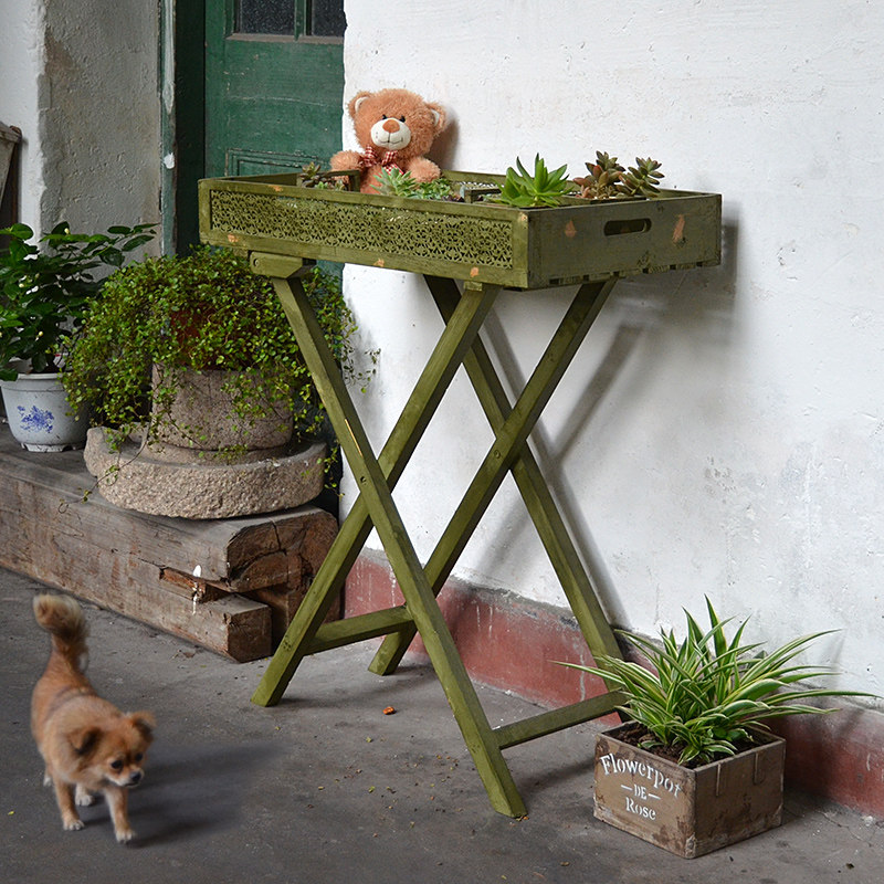 美式鄉村實木做舊X形托盤花架落地收納架 陽台花店盤花架置物架子在類目 住宅傢俱, 架類, 花架/花幾中 - 來自Buy2taobao.com提供專業的淘寶代購服務