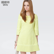 Fine bi Linda 2015 spring new products women's round neck lace cropped-sleeve dress slim a-line skirt dress