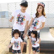 Mẹ mặc con, mẹ và con gái, một gia đình ba áo thun cotton ngắn tay gia đình mặc 1314 bộ đồ mẹ và con gái cỡ lớn - Trang phục dành cho cha mẹ và con