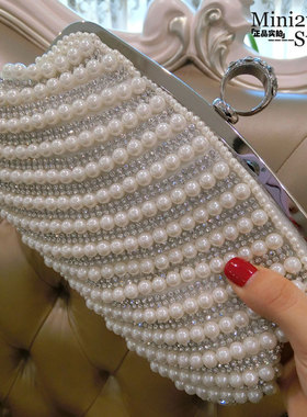 2025水钻珍珠纯手工晚宴礼服包指环扣珍珠钻手拿包手拿袋晚宴手包