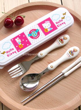 包邮韩国进口不锈钢勺子筷子KT餐具盒套装筷韩国学生便携六一礼物