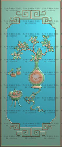 高清精雕图灰度图浮雕图电脑雕刻图精品茶花花瓶门板318x756新款