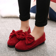 2015 Korean bow flat round head bean in autumn and winter shoes shoes asakuchi plus cotton scoop shoes student shoes wave