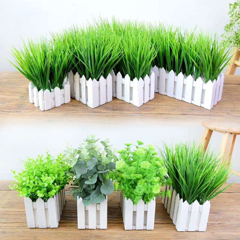 仿真花草植物假绿植物假花摆件室内客厅窗台装饰木栅栏假绿萝盆栽