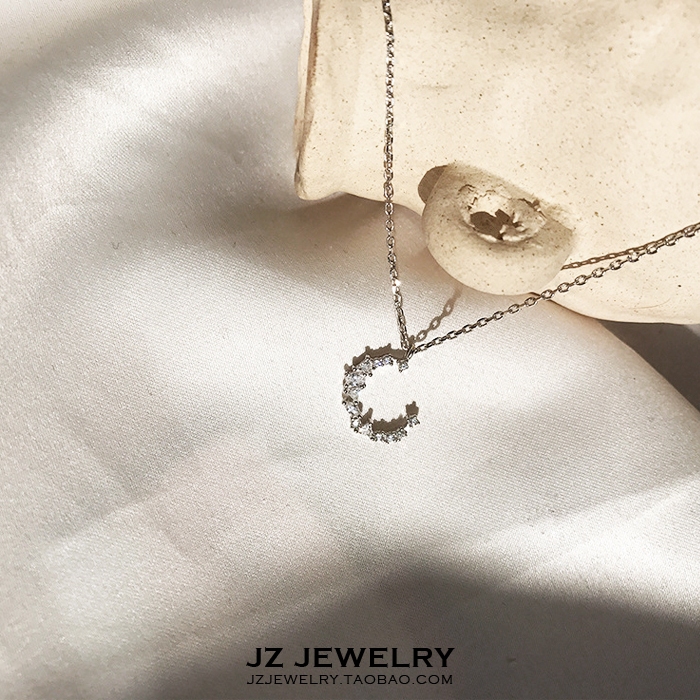 JZ Earring 925纯银 欧美简约项链套装 韩国气质可爱水晶耳环女