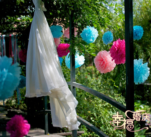 婚房婚庆装饰道具用品 牡丹拉花纸花球儿童生日派对布置批发包邮