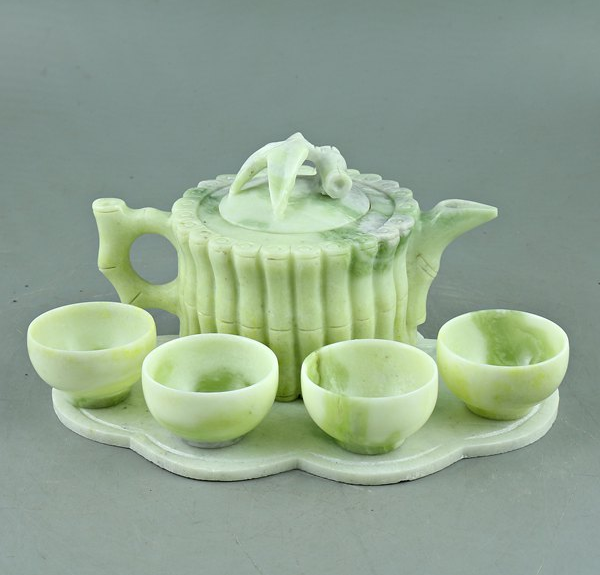 天然玉石蓝田玉石茶具茶壶阿富汗翠玉器玉茶具玉茶壶茶杯一套包邮