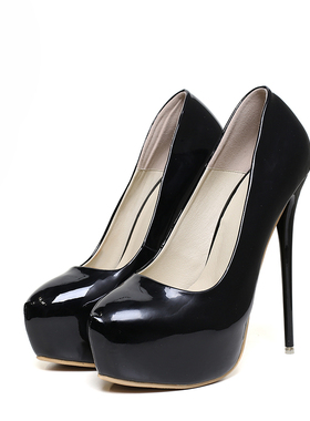 16cm欧美厚底圆头细圆跟CD变装伪娘 演出年会大码细高跟女鞋41-47