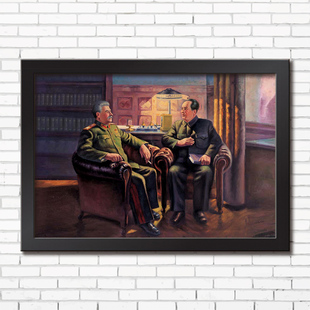 毛泽东主席和斯大林一起画像书房客厅有框画红色收藏海报挂画墙画