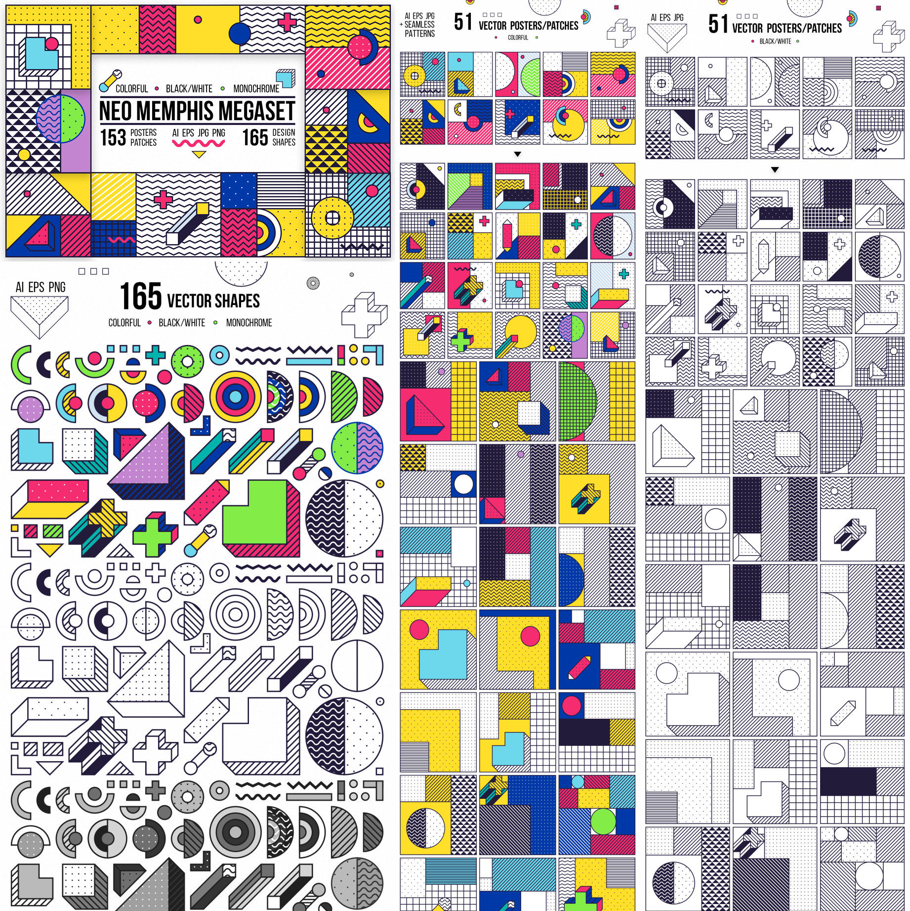 a1292矢量复古风格线条波普嘻哈几何线条图形拼贴元素 ai设计素材