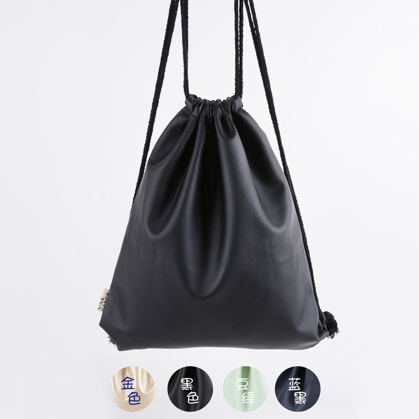 pu仿皮哑光抽绳防水复古双肩包