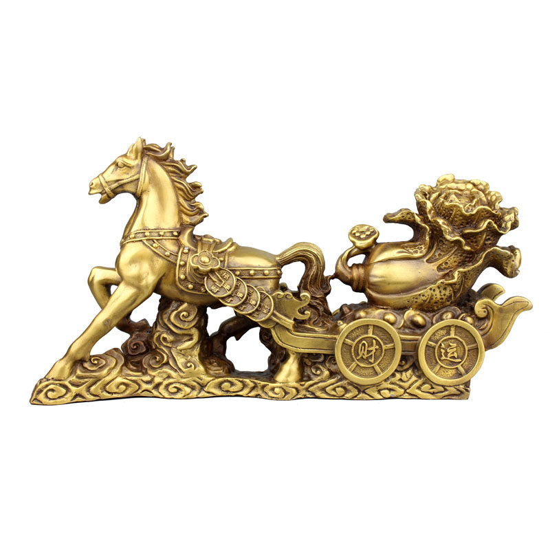 铜艺坊 纯铜马拉车摆件满载而归铜马摆件 纯铜马拉白菜工艺品