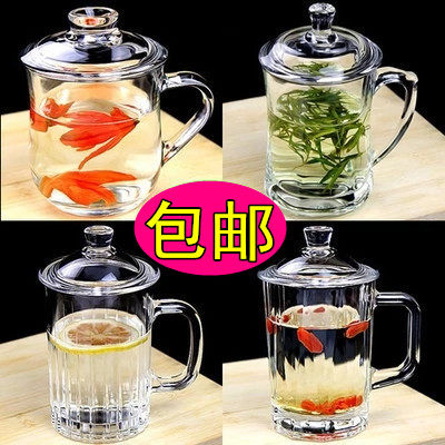 无铅耐热玻璃杯家用带盖茶杯透明带把水杯泡茶杯子办公泡茶杯套装