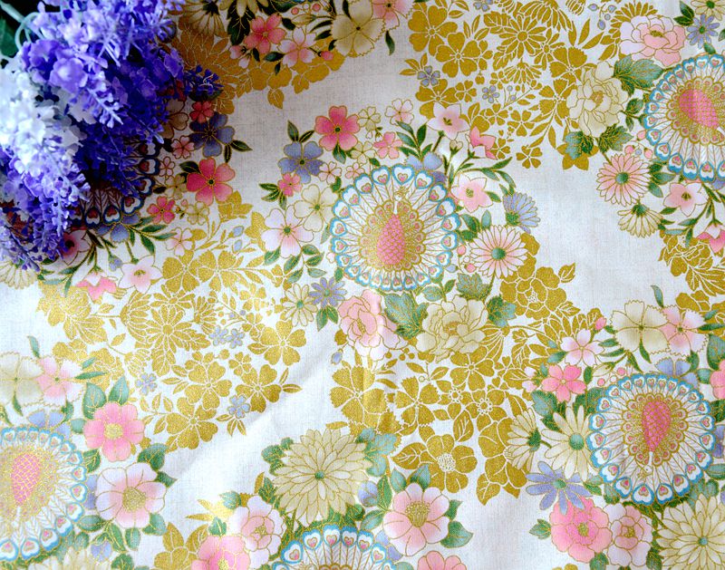 DIY拼布和风纯棉烫金和服娃衣日本进口棉布日韩散染布料面料白色