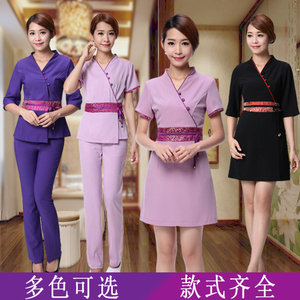 美容师工作服秋冬短袖新款套装SPA美容院工作服美容师连衣裙工装