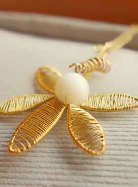 手工绕线纯黄铜陶瓷毛衣项链定制