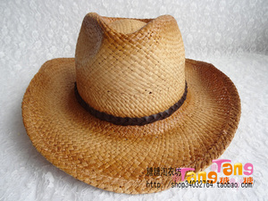 特 040121 欧美拉菲草帽夏天男女士沙滩帽 骑马帽 海边度假牛仔帽