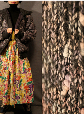 1970s。vintage。灰色杂花毛线外翻大领子厚实针织外套