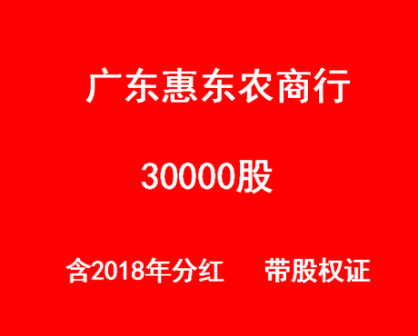 【第一次】广东惠东农村商业银行3万股股权 (