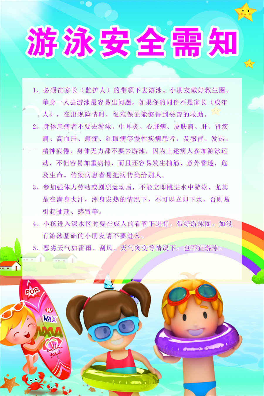 753海报印制展板写真喷绘469幼儿园游泳安全知识小朋友游泳需知