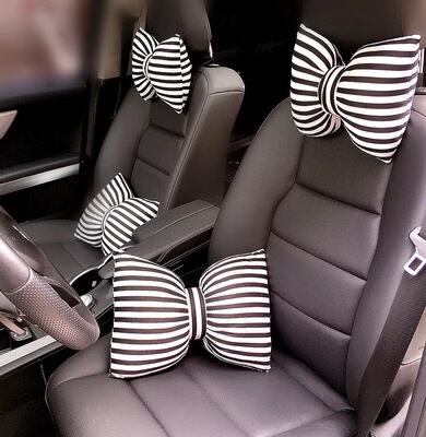 汽车头枕可爱蝴蝶结护颈枕女 卡通靠枕车用枕头 腰靠抱枕车载饰品