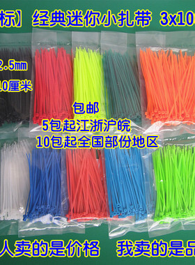 彩色尼龙扎带 3*100 蓝红黄绿橙黑白桃红 小迷你扎带 扎带 2.5宽