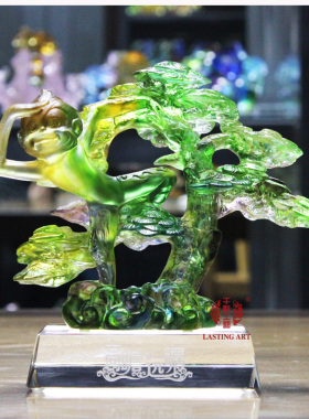六合春 琉璃摆件高瞻远瞩福常在猴子工艺品创意商务家居装饰品