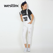 Westlink/West spring 2016 new letter holes romper women's cotton casual pants jumpsuit