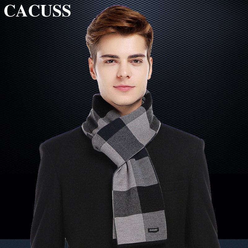 CACUSS 礼盒装秋冬季长款加厚羊毛围巾英伦格子围脖男士羊毛围巾