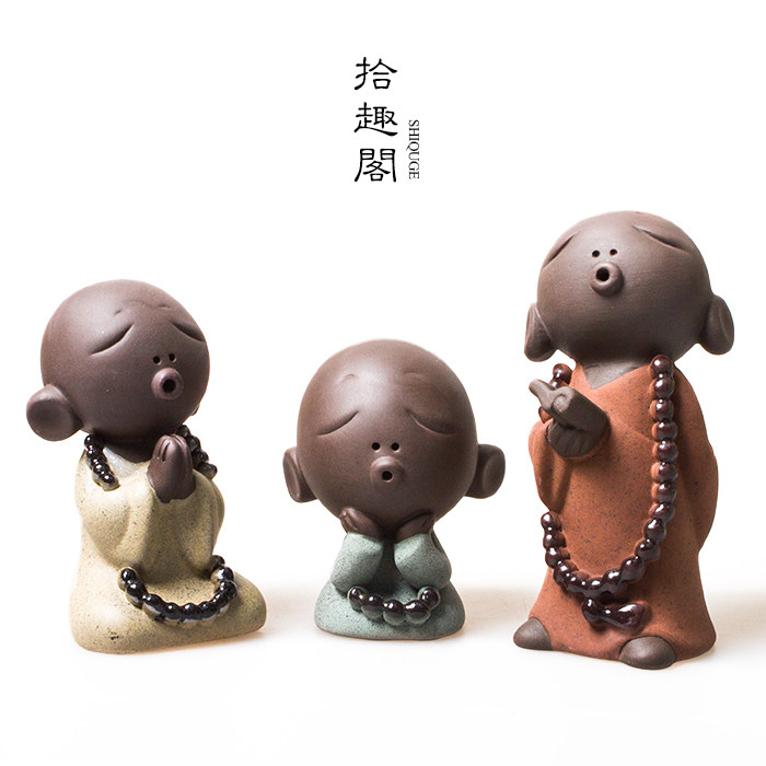 和尚禅意茶宠手工陶瓷茶玩紫砂小和尚摆件可养精品功夫茶茶道零配