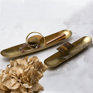 QIU器物 印度进口Boat系列带宝石手工铜盘 点心盘收纳盘摆件