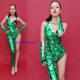 夜店酒吧DS演出舞台装 爆款 大气奢华性感绿色斜肩独腿镜片连体裤