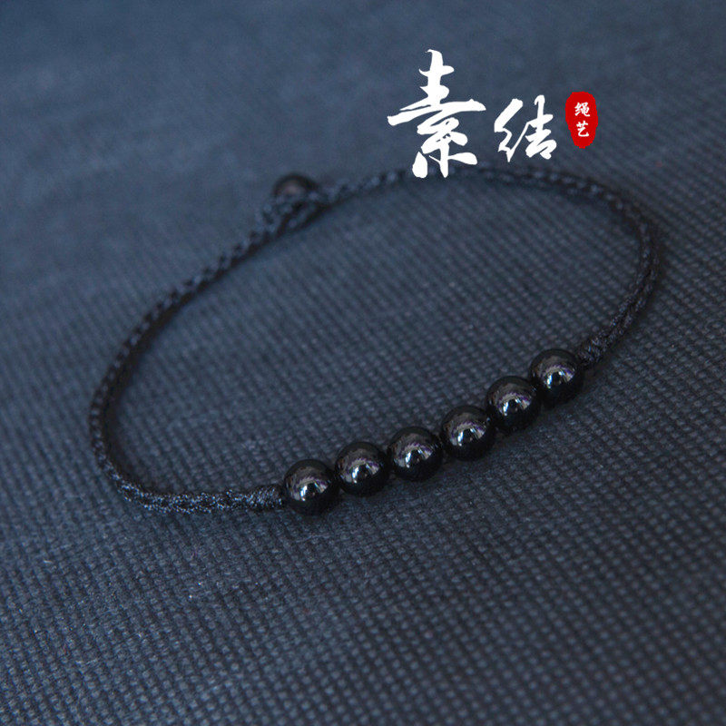 包邮细手工制作黑玛瑙手绳手链脚绳脚链女士男款红绳吉祥如意绳