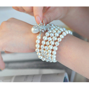 多层天然淡水珍珠手链女纯银韩版日韩甜美时尚个性简约配饰装饰品