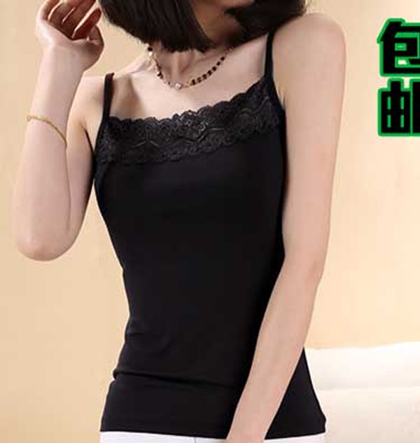 莫代尔双肩带蕾丝打底衫一字领吊带衫女大码夏薄款吊带背心潮