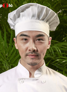 厨师工作帽子餐厅蛋糕家用加厚防尘帽男女白色酒店餐馆食堂松紧带