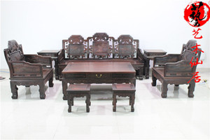 红木家具大红酸枝檀雕八件套沙发 实木仿古组合沙发交趾黄檀