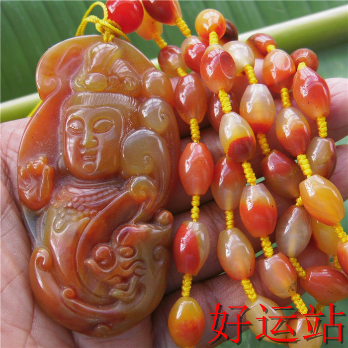 促销新款黄龙玉吊坠观音献珠男士挂件黄翡玉石项链玉佩黄蜡石颈饰