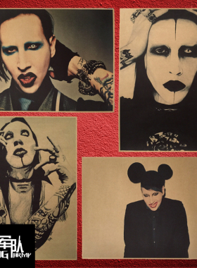 manson 曼森 摇滚复古牛皮纸老海报装饰画 酒吧咖啡馆照片相框墙