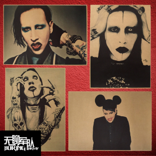 manson 曼森 摇滚复古牛皮纸老海报装饰画 酒吧咖啡馆照片相框墙