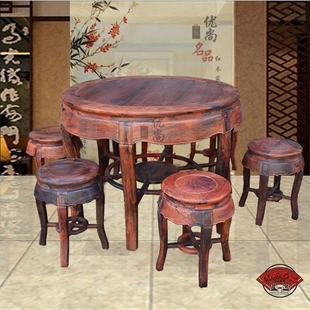 餐桌饭桌圆桌红木实木家具 老挝大红酸枝餐桌凳子组合交趾黄檀中式