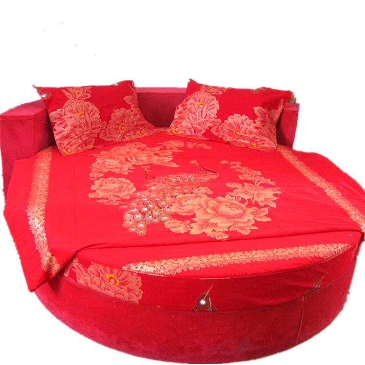 BIG RED PEACOCK FLOWER CITY ROUND BED FOUR-PIECE WEDDING BEDDING ROUND BED SKIRT WEDDING QUILT COVER BEDSPREAD COTTON CUSTOM