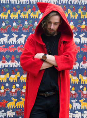 PentFair阁楼手工订制 摩洛哥风帽长袍Djellaba 羊绒 正红