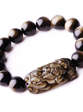 天然金耀石貔貅手链手牌 皮丘金耀石手串 貔貅手牌