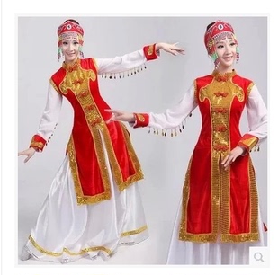 蒙古族舞蹈演出服装 少数民族舞服蒙古大摆裙蒙古袍新款 特价 女长款